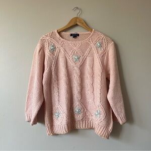 3/$20 Vintage pink dainty floral knitted sweater